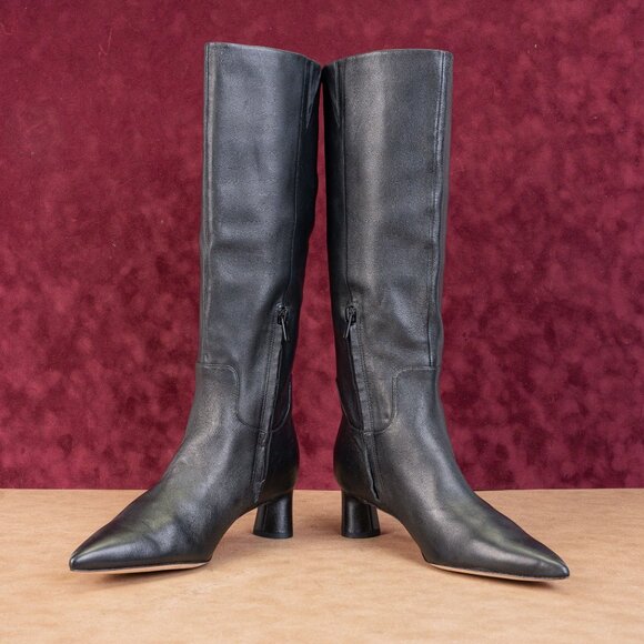 Vince Women Floris Black Leather Pointy toe Heel Dress Knee Boots 8US EUR 38.5 - Picture 3 of 10